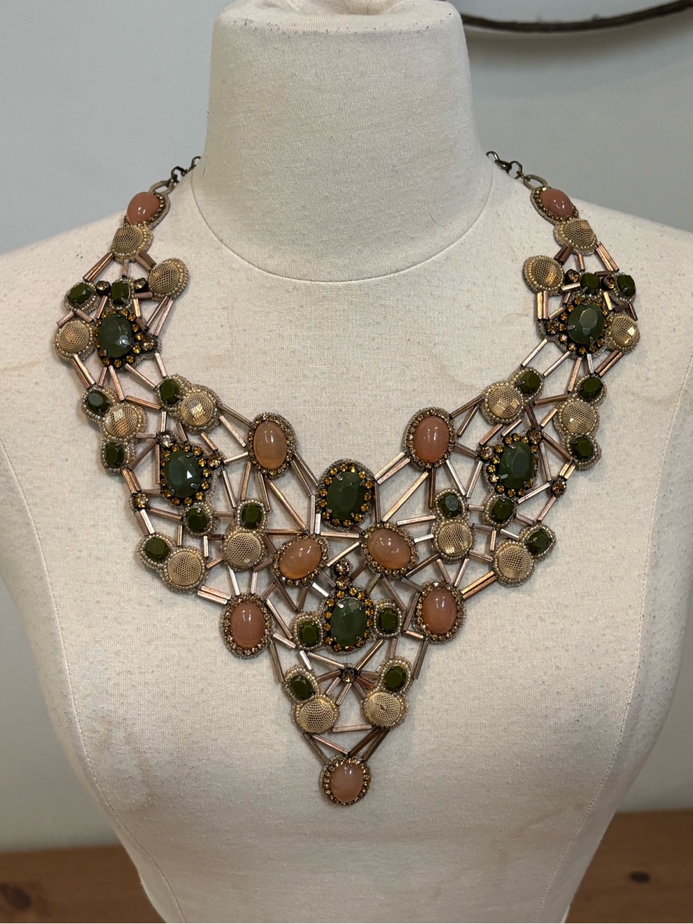 DEEPA GURNANI gold and green Crystal and beaded statement bib necklace $550